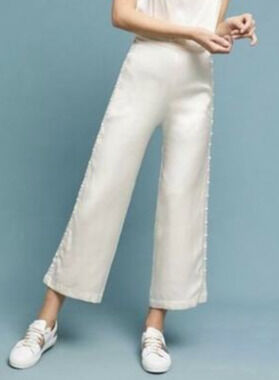 Capulet Sabrina satin side button high waist pants Size S Bone Glam Minimal